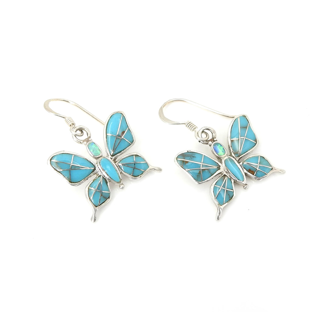 Sterling Silver Turquoise Inlay Butterfly Earrings