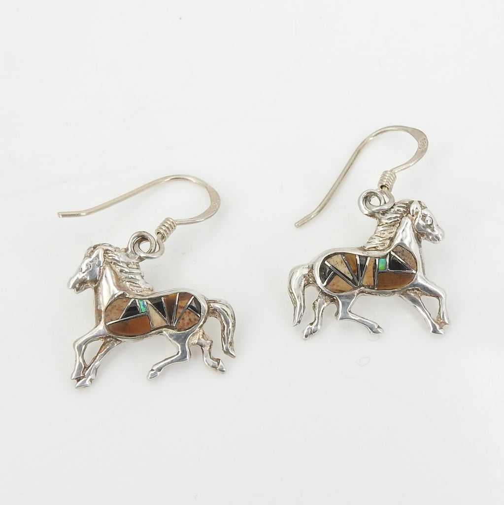 Sterling Silver Inlay Horse Earrings