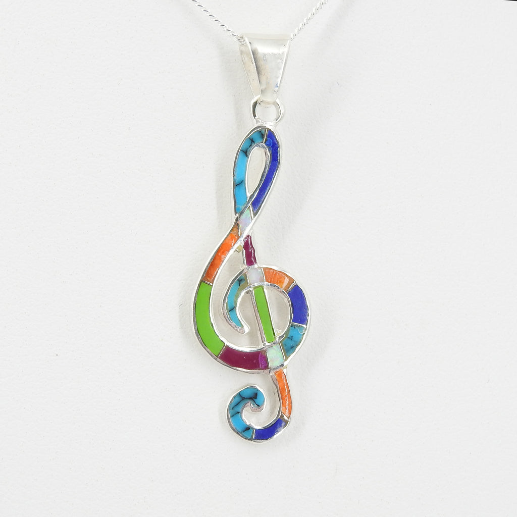 Sterling Silver Inlay Musical Note Pendant