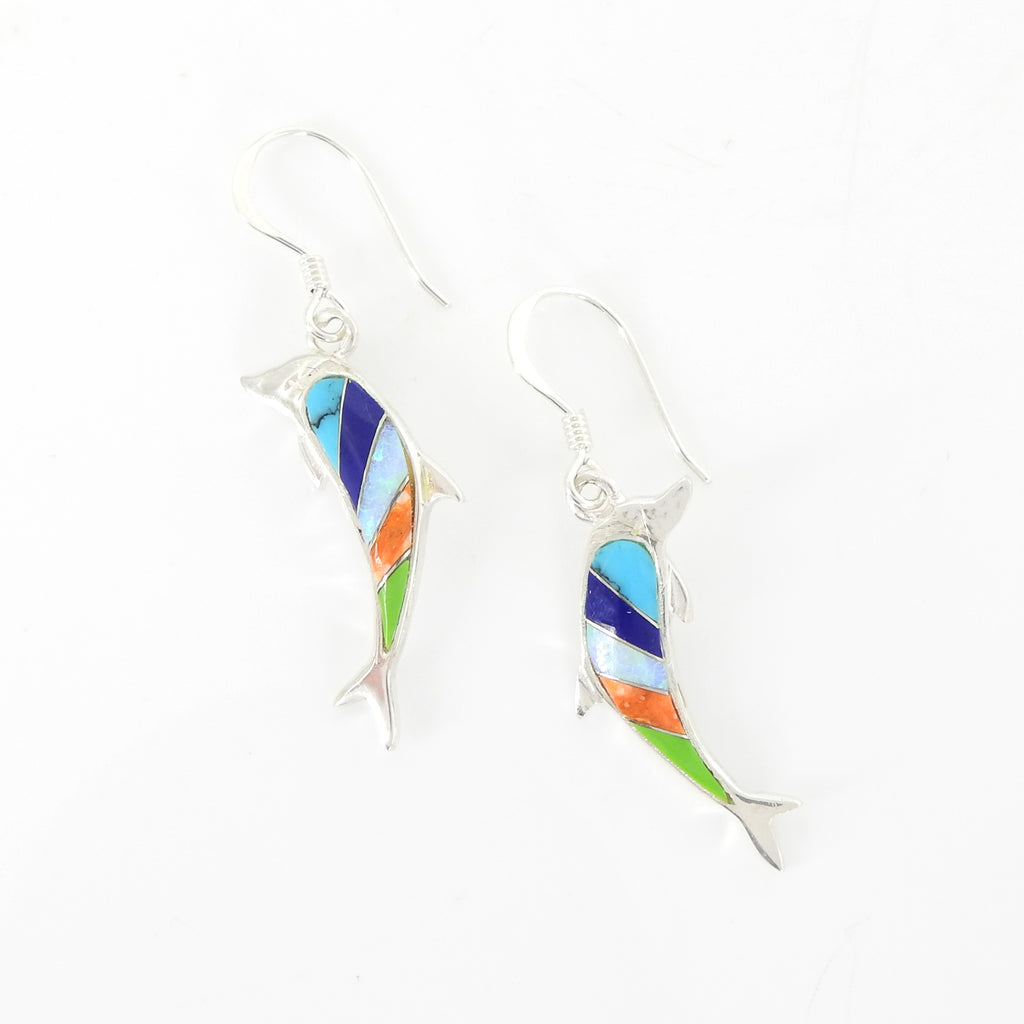 Sterling Silver Inlay Dolphin Earrings