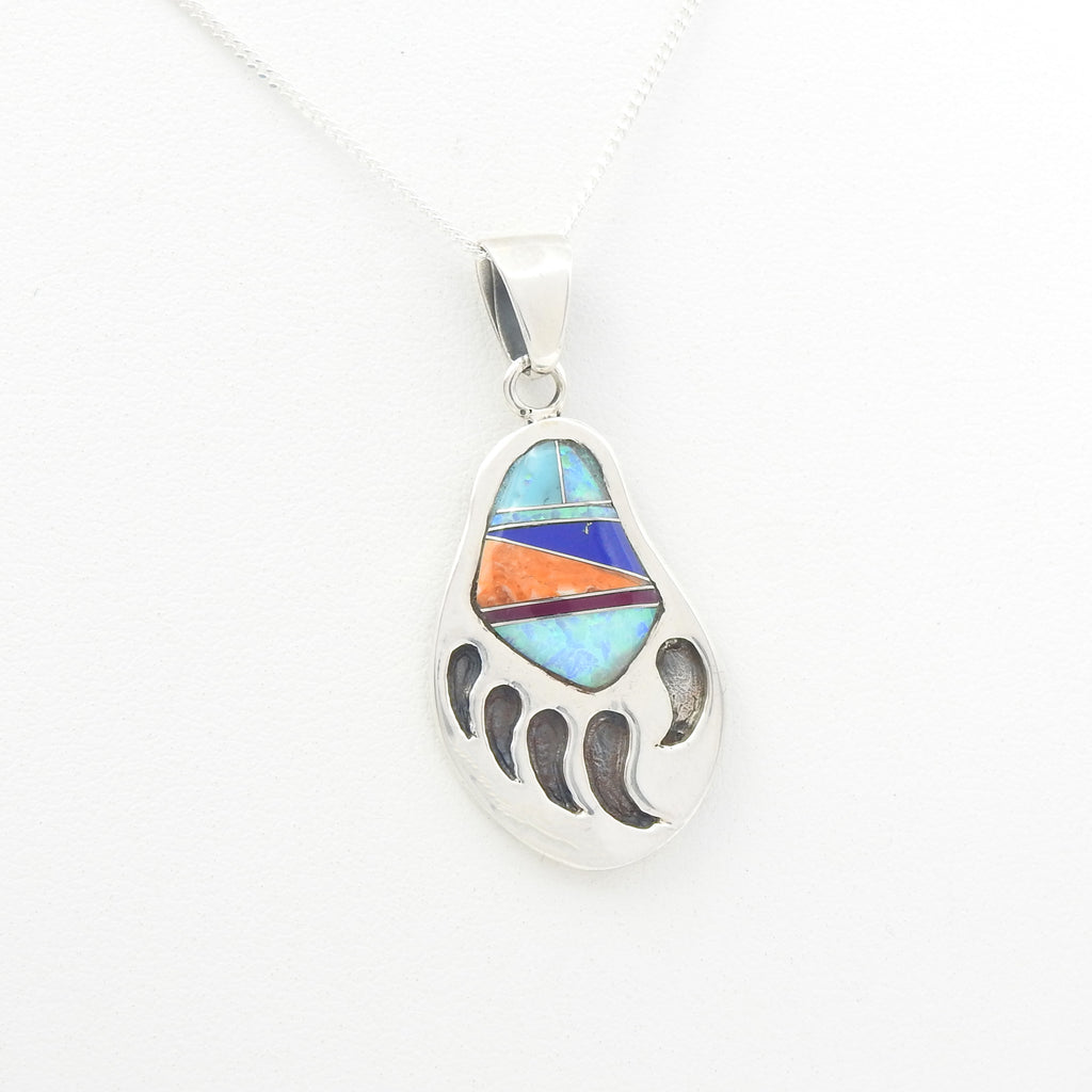 Sterling Silver Bear Paw Inlay Pendant