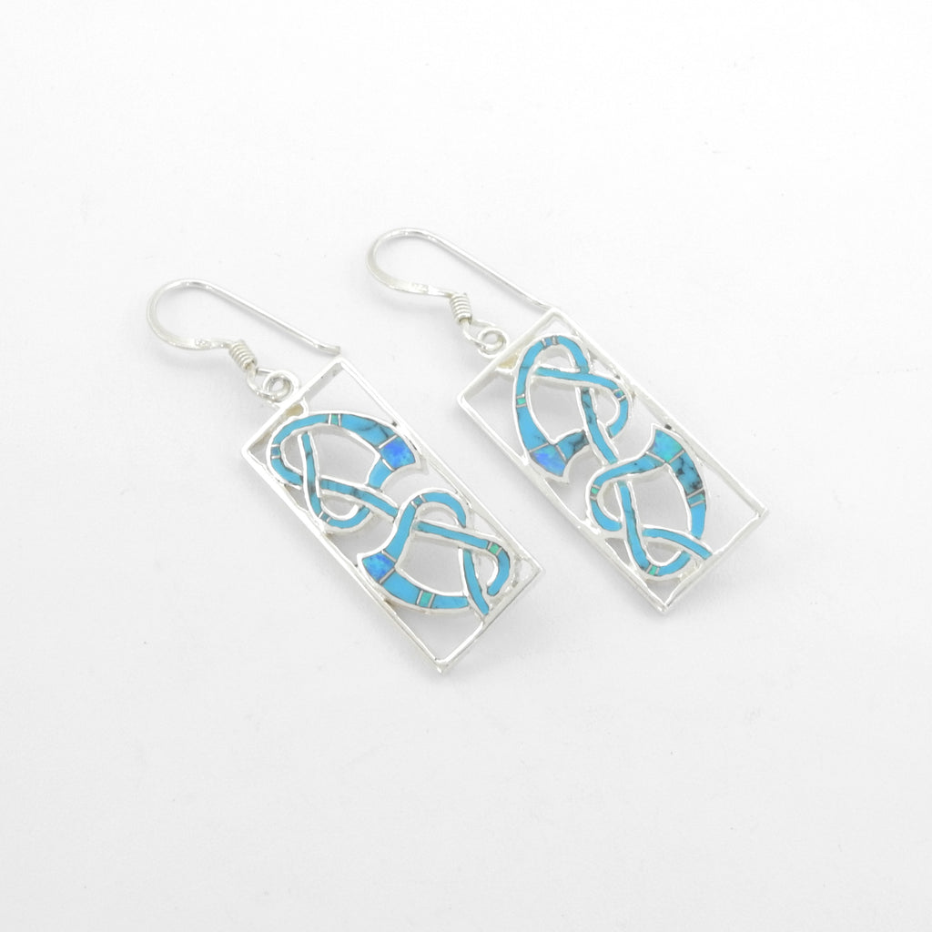 Sterling Silver Turquoise & Opal Heart Inlay Earrings