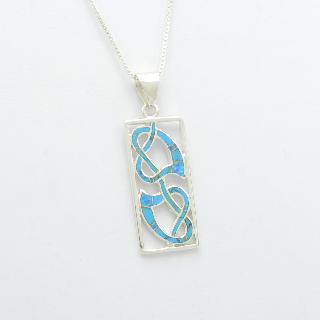 Sterling Silver Turquoise & Opal Heart Inlay Pendant