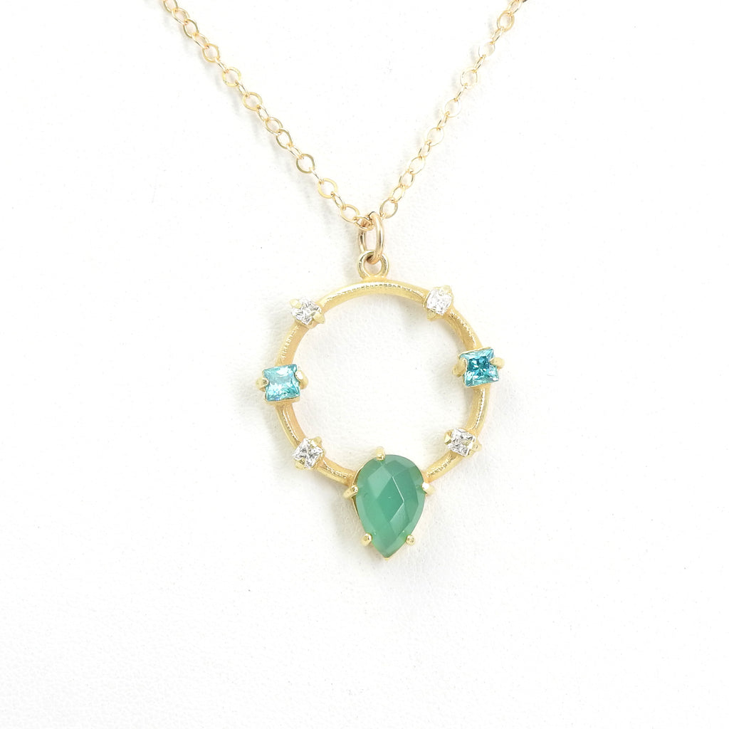 Gold Plated Sterling Silver Green Onyx & Topaz Necklace