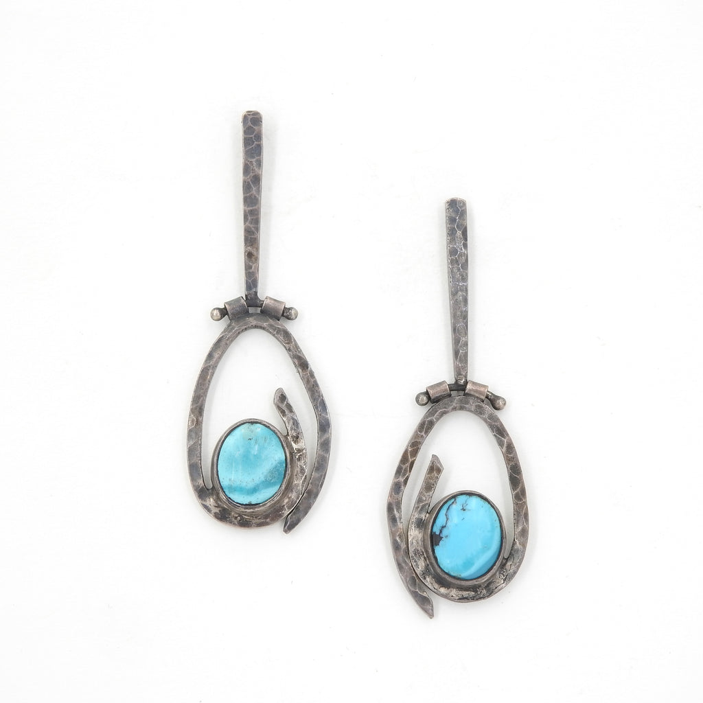 Sterling Silver Oxidized w/ Hammered Detail Turquoise Earrings