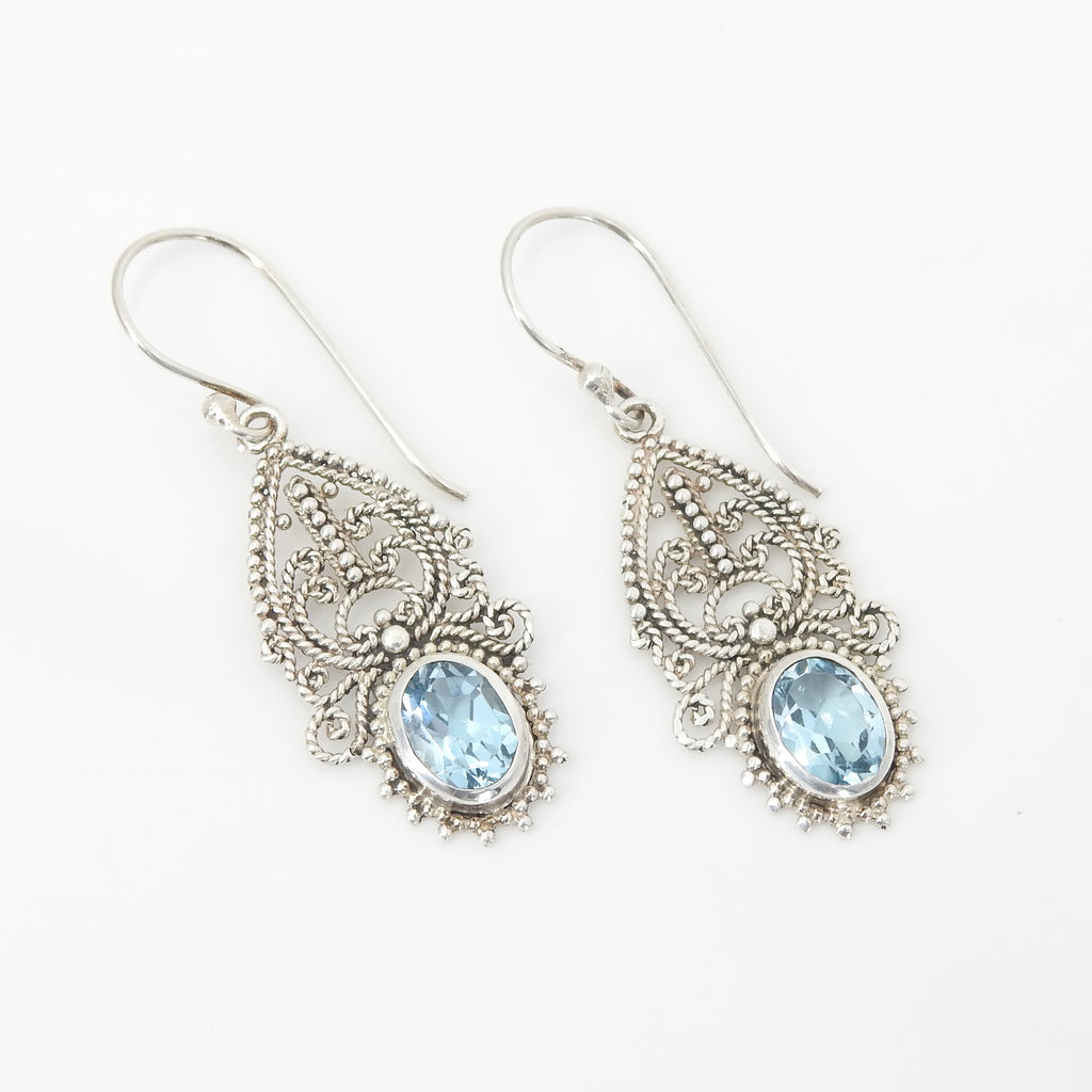 Sterling Silver Filigree & Blue Topaz Earring