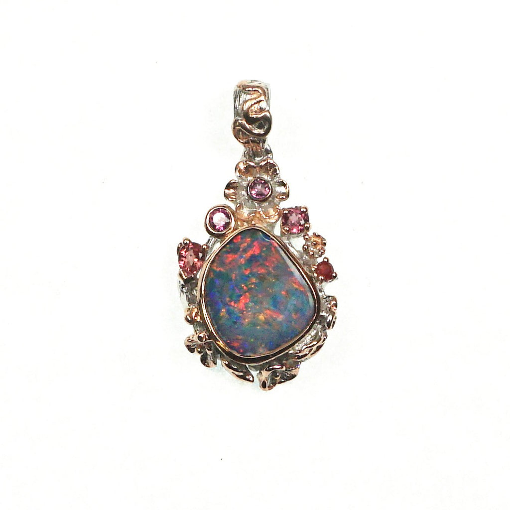 Floral Design Boulder Opal Pendant