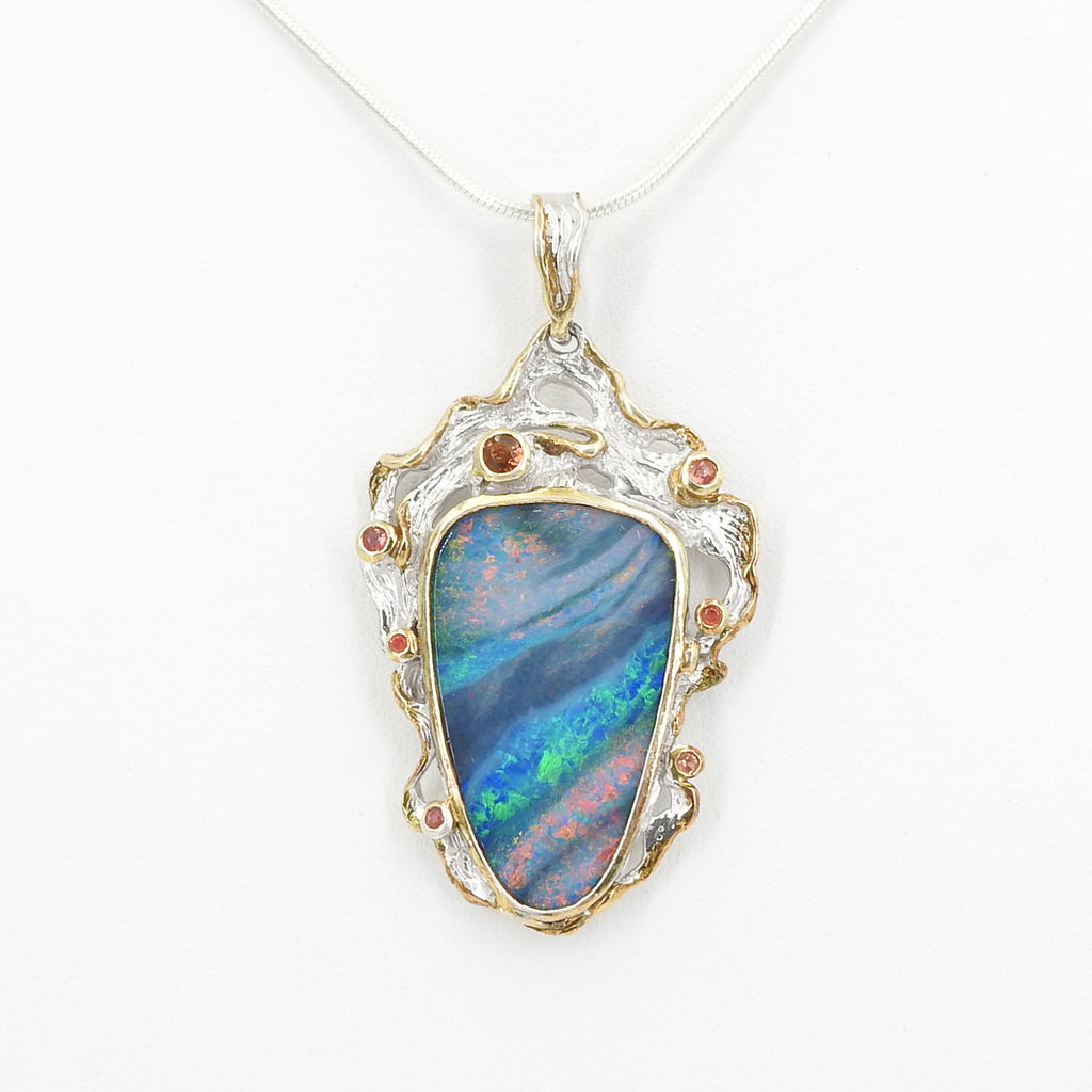 Sterling Silver Boulder Opal Sapphire Pendant