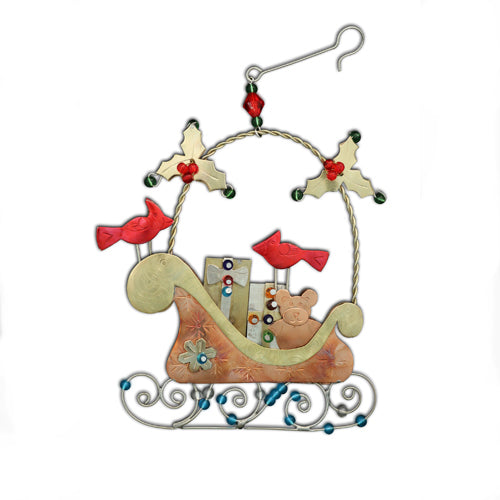 Holiday Sleigh With Cardinals Ornament