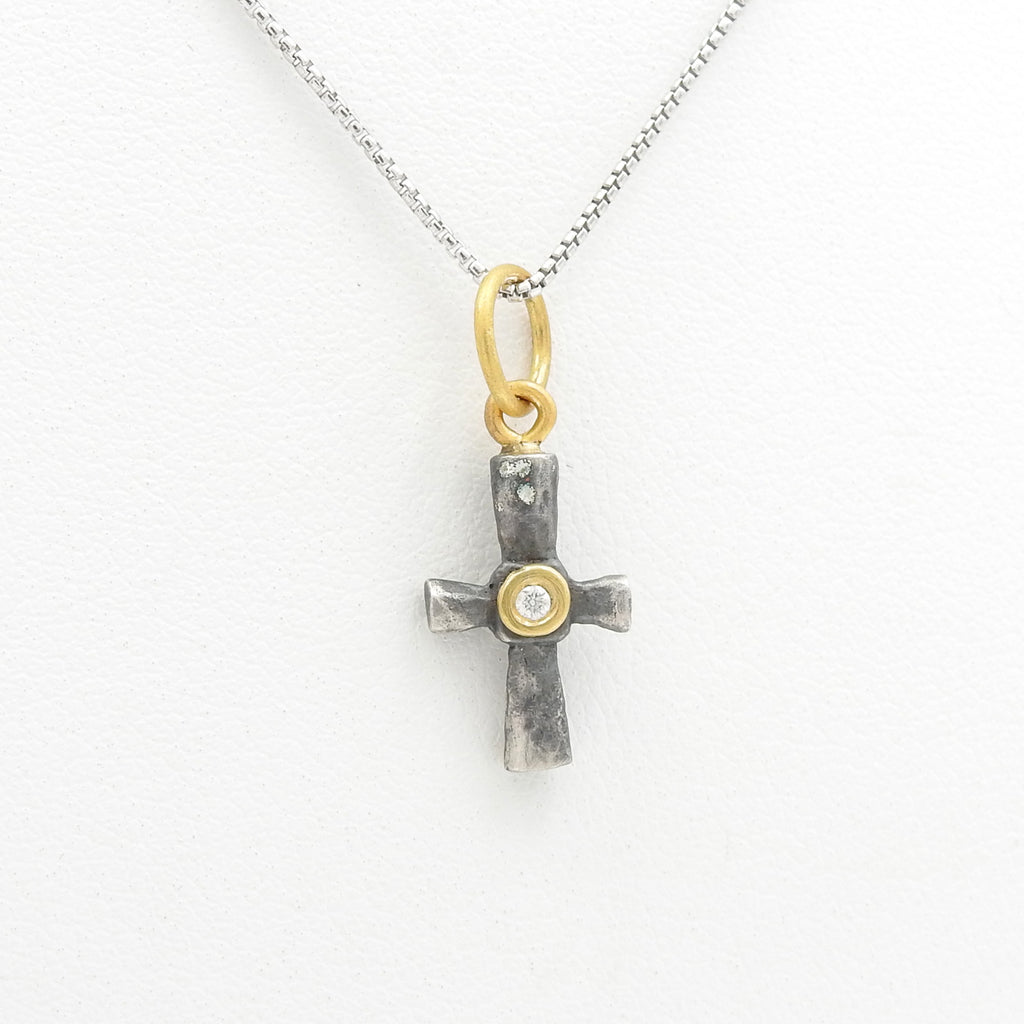Sterling Silver 24KT Gold Cross w/ Diamond Pendant