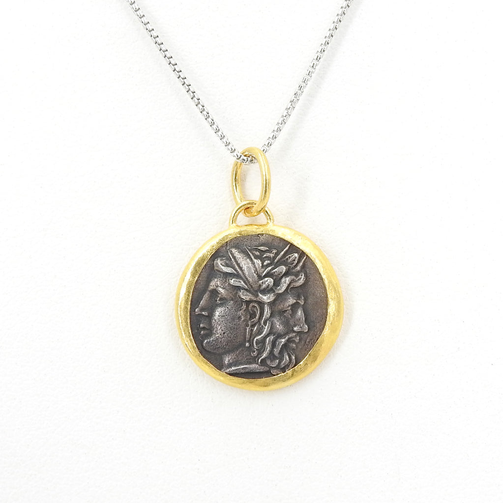 Sterling Silver 24KT Gold Roman God Janus Double Sided Pendant