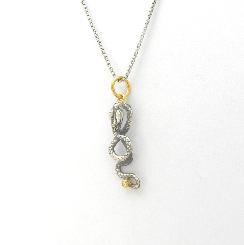 Sterling Silver Snake Pendant w/ 24KT Gold & Diamond Accents