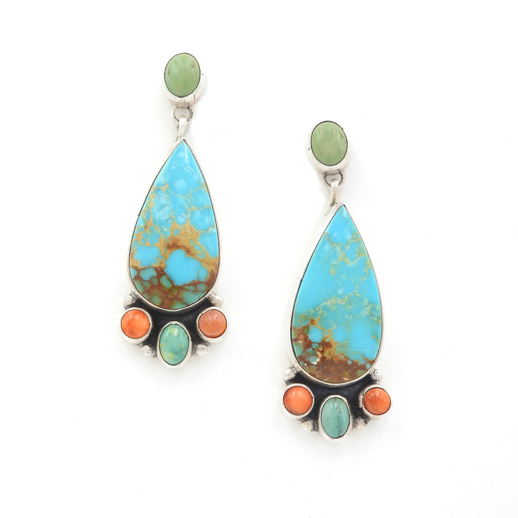 Sterling Silver Native American Turquoise & Spiny Coral Earrings