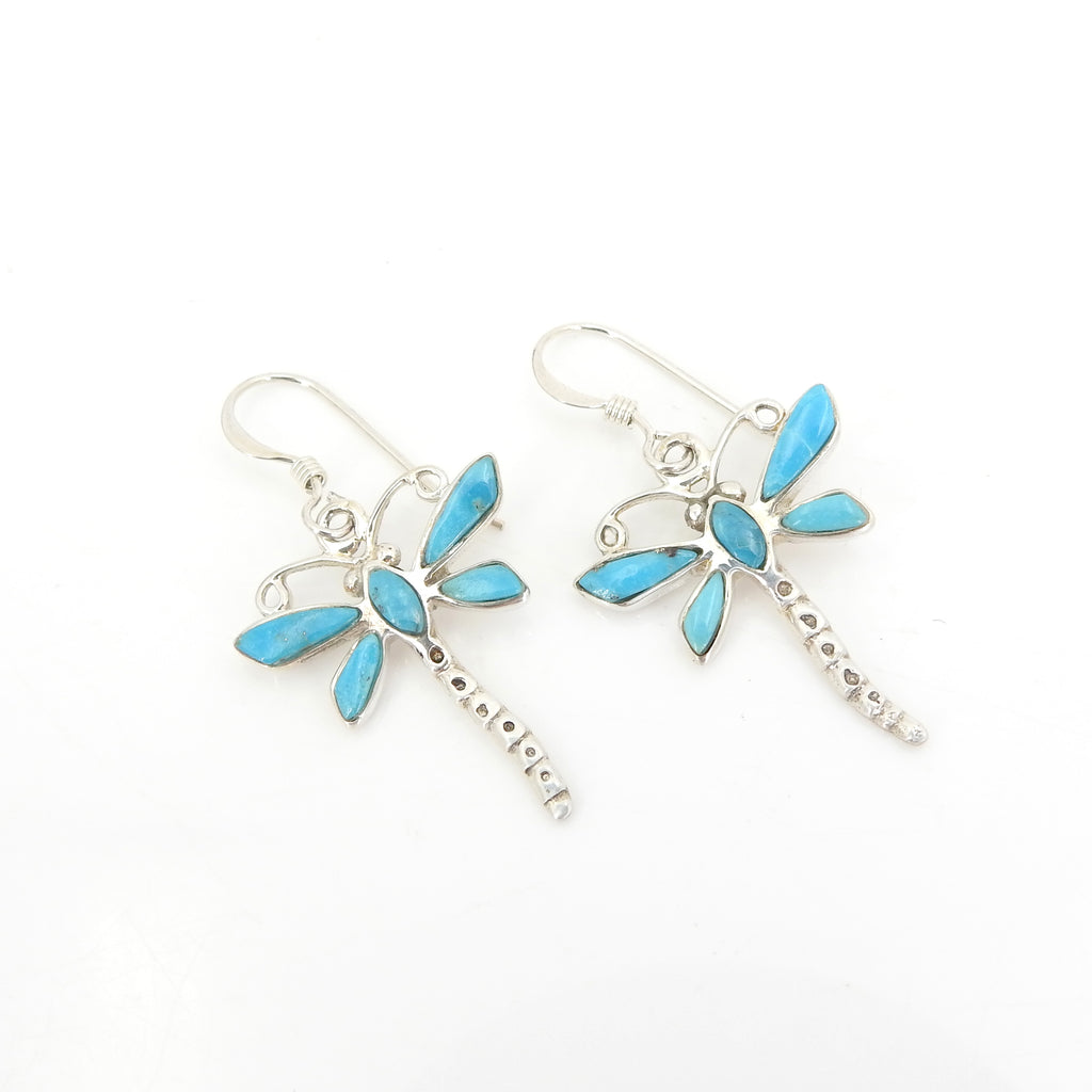Sterling Silver Turquoise Inlay Dragonfly Earrings