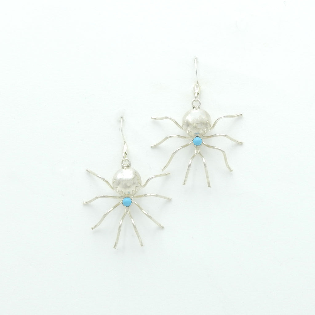 Sterling Silver Spider & Sleeping Beauty Turquoise Earrings