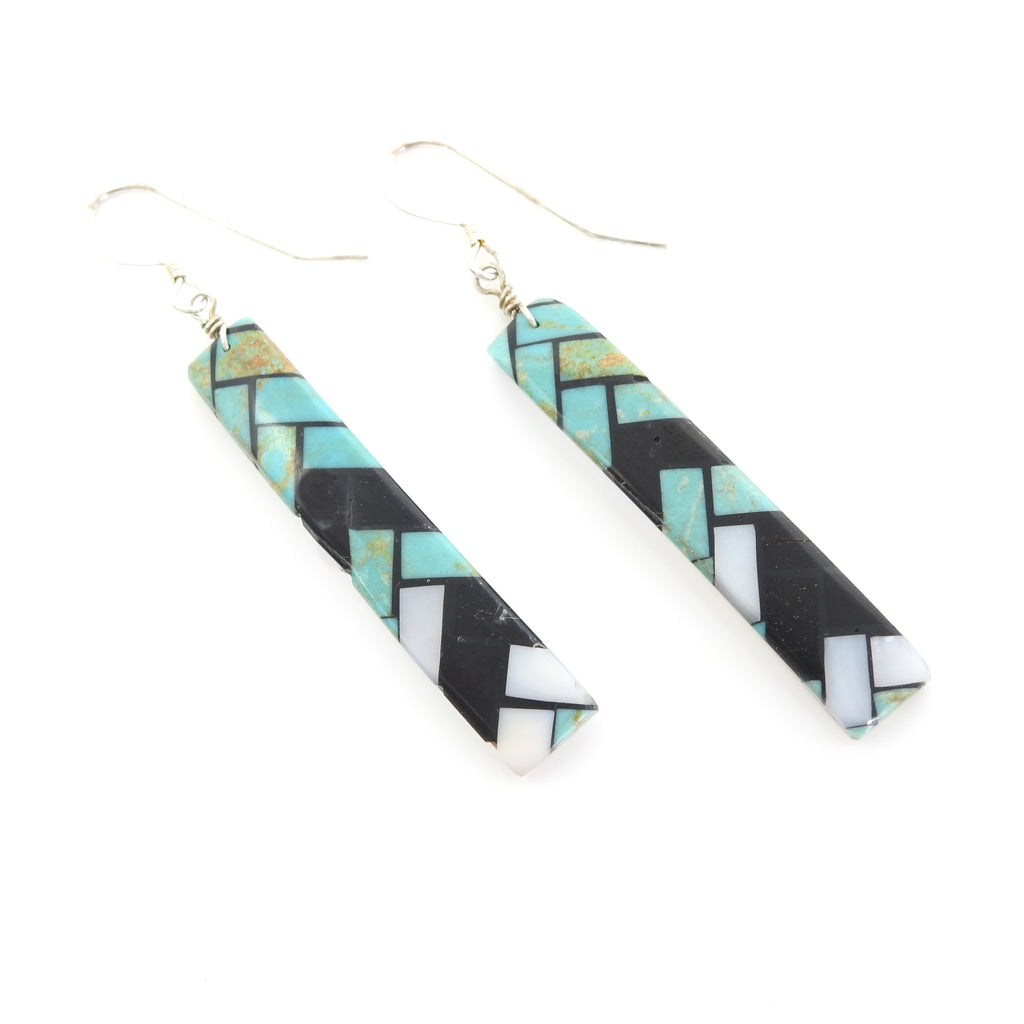 Sterling Silver Turquoise & Onyx Inlay Earrings