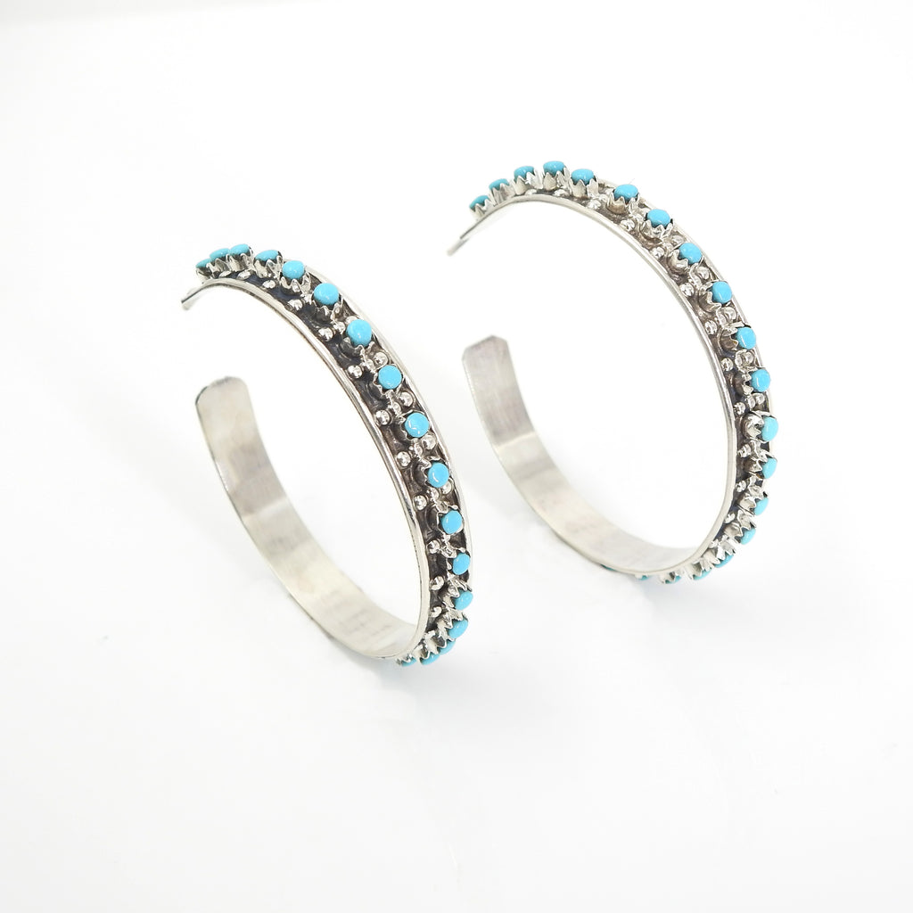 Sterling Silver Native American Sleeping Beauty Turquoise Hoop Earrings
