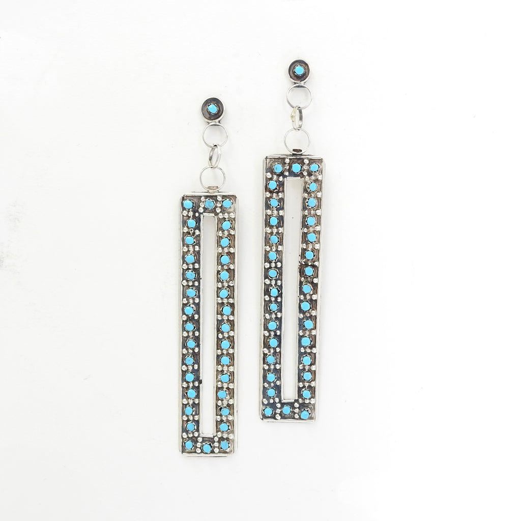 Sterling Silver Native American Long Turquoise Earrings