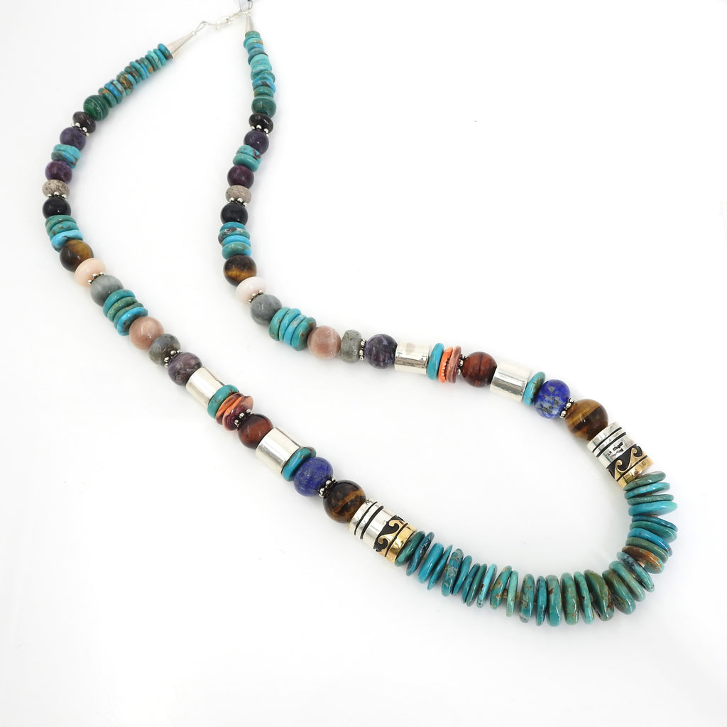 Sterling Silver Multi Stone Turquoise Beaded Necklace