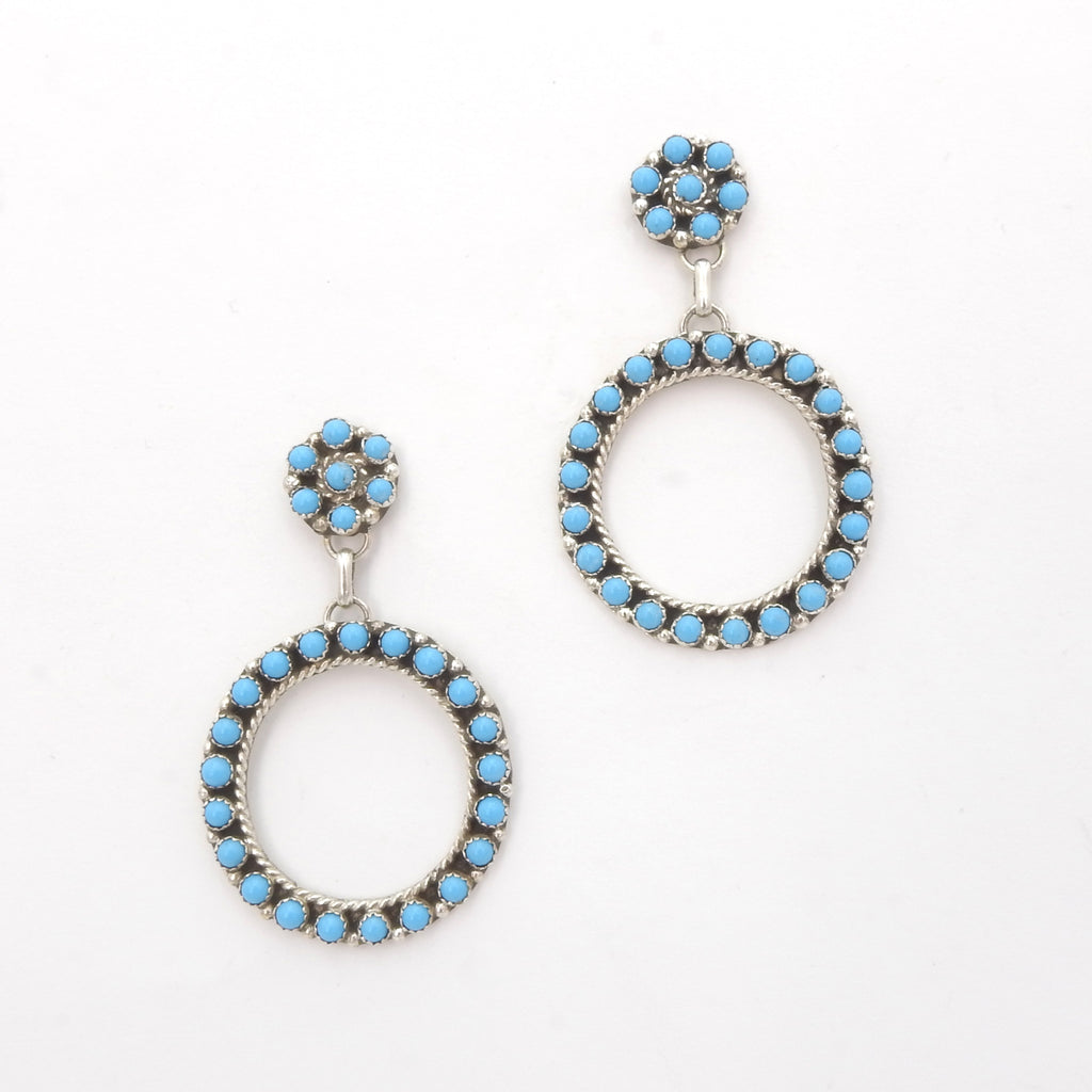 Sterling Silver Native American Sleeping Beauty Turquoise Dangle Earrings