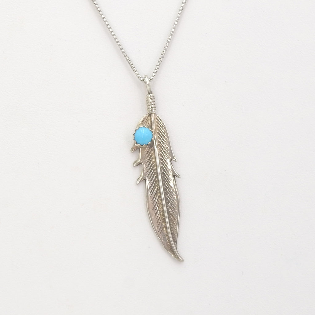 Sterling Silver Feather w/ Turquoise Pendant