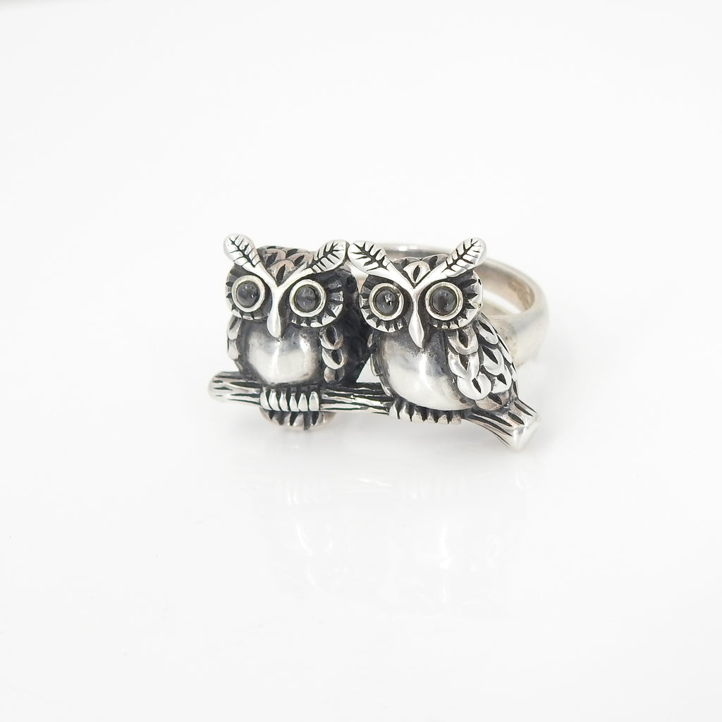 Sterling Silver Double Owl Adjustable Ring