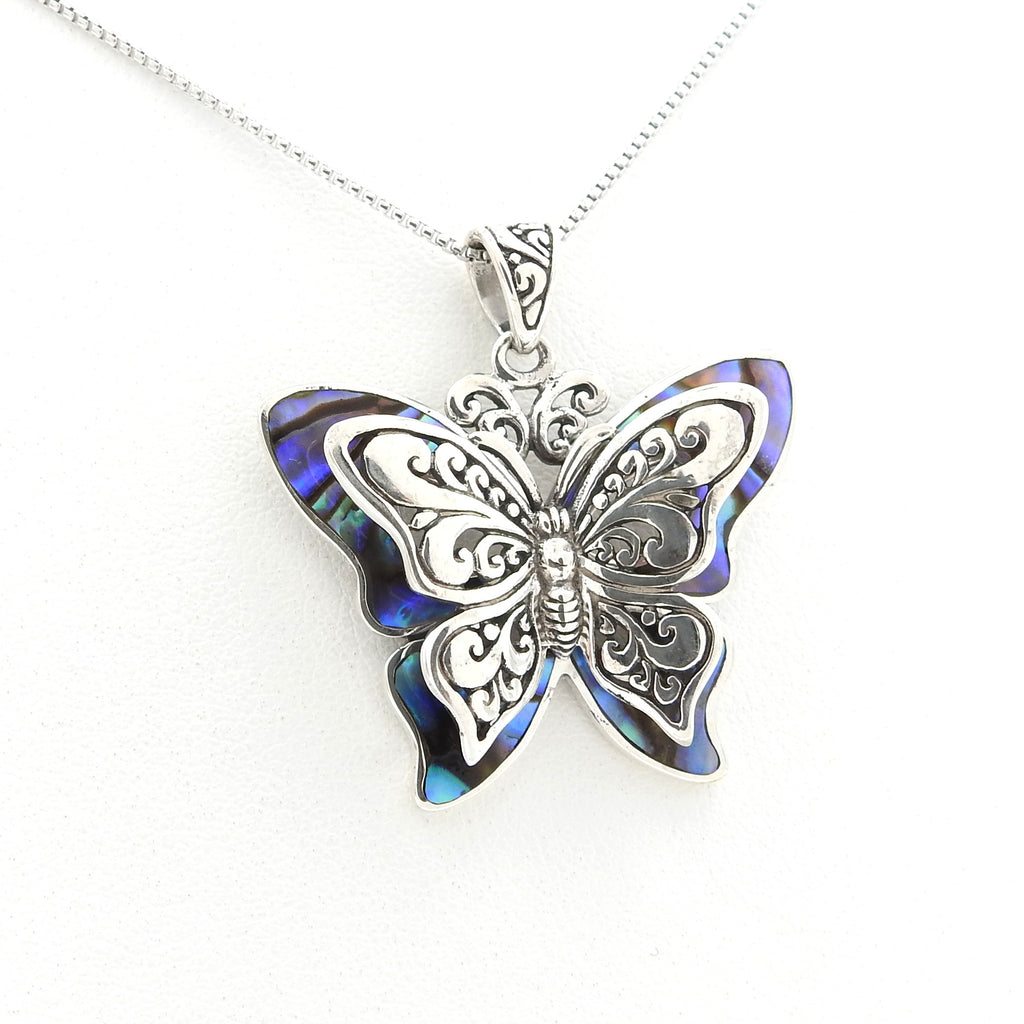 Sterling Silver Butterfly & Abalone Pendant