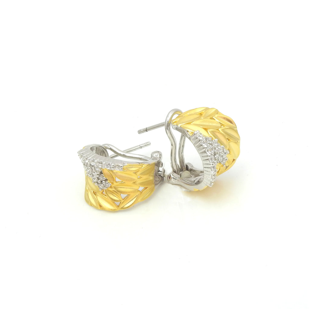 Sterling Silver Gold Vermeil & CZ Hoop Earrings