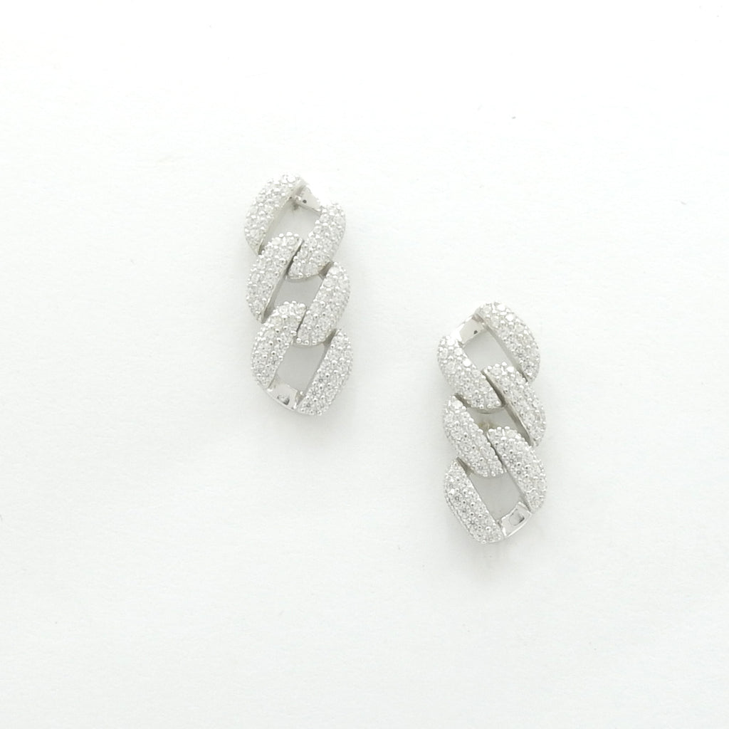 Sterling Silver CZ Link Dangle Earrings