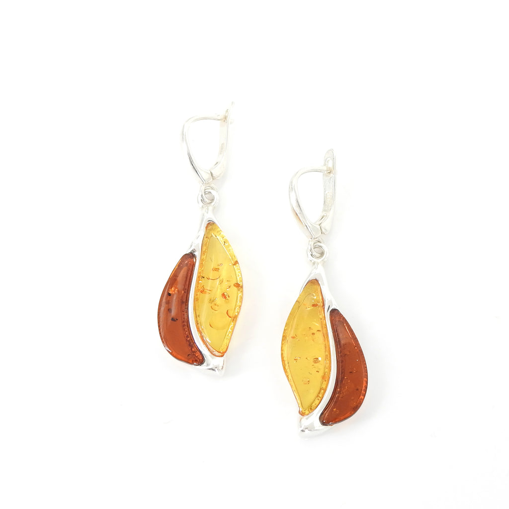 Sterling Silver Mixed Amber Dangle Earrings