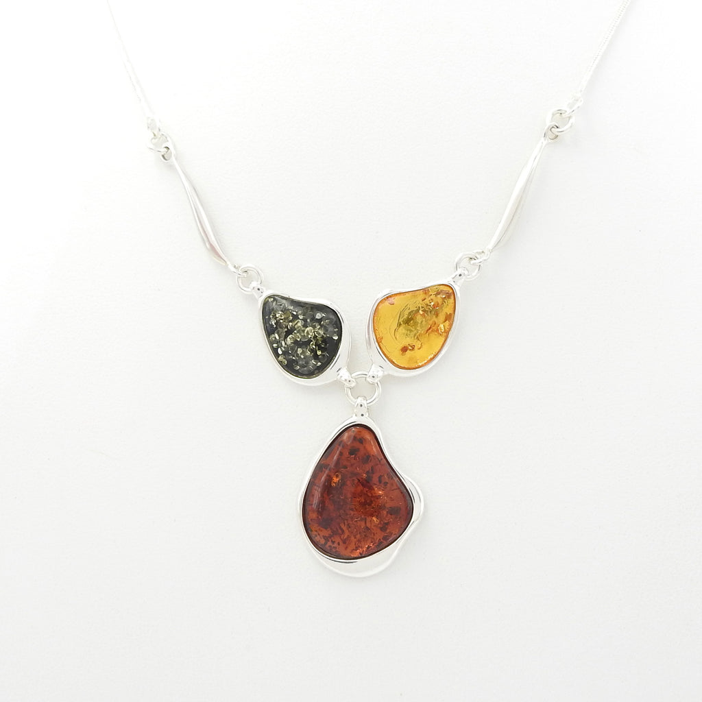 Sterling Silver Mixed Amber Necklace