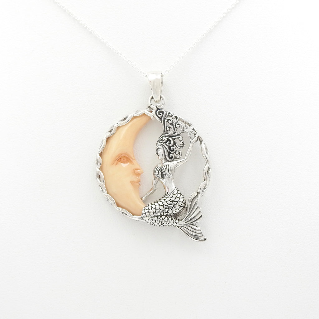 Sterling Silver Moon & Mermaid Pendant