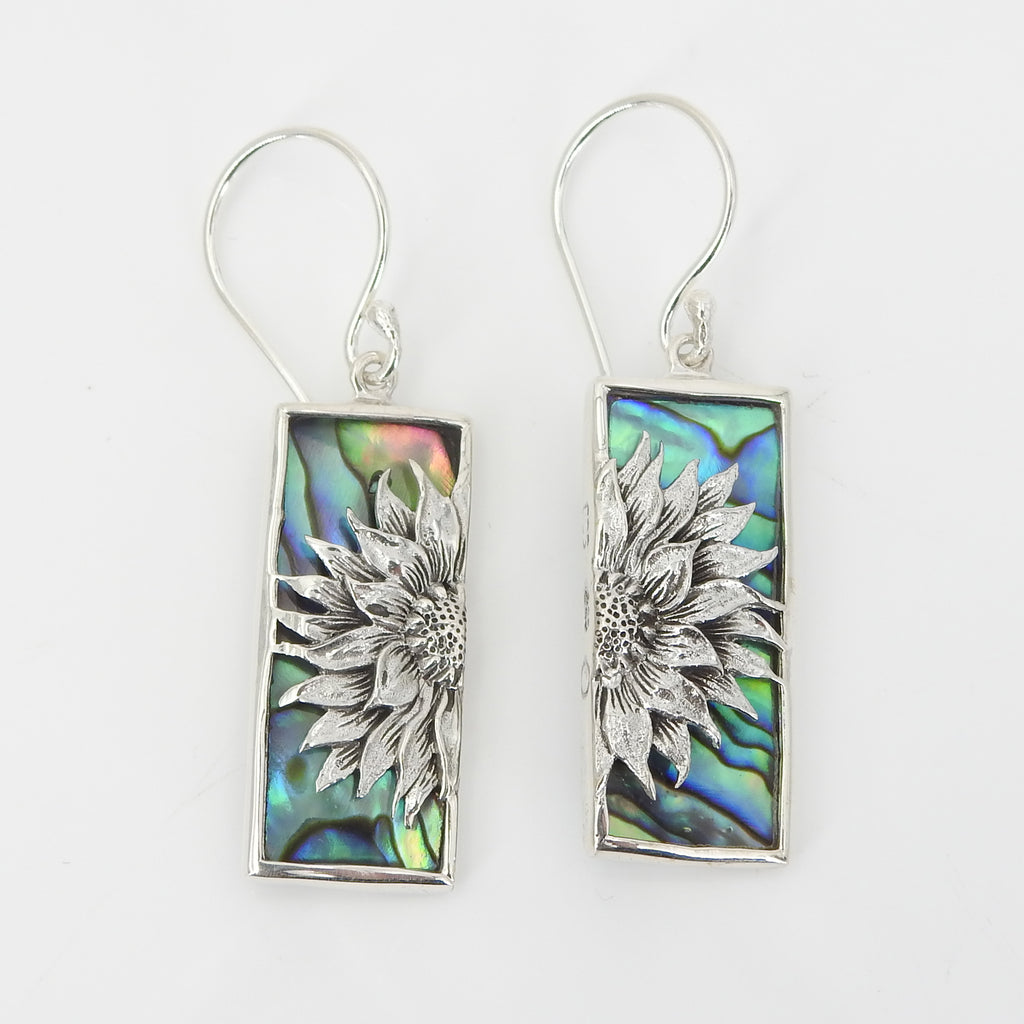 Sterling Silver Sunflower w/ Abalone Earrings