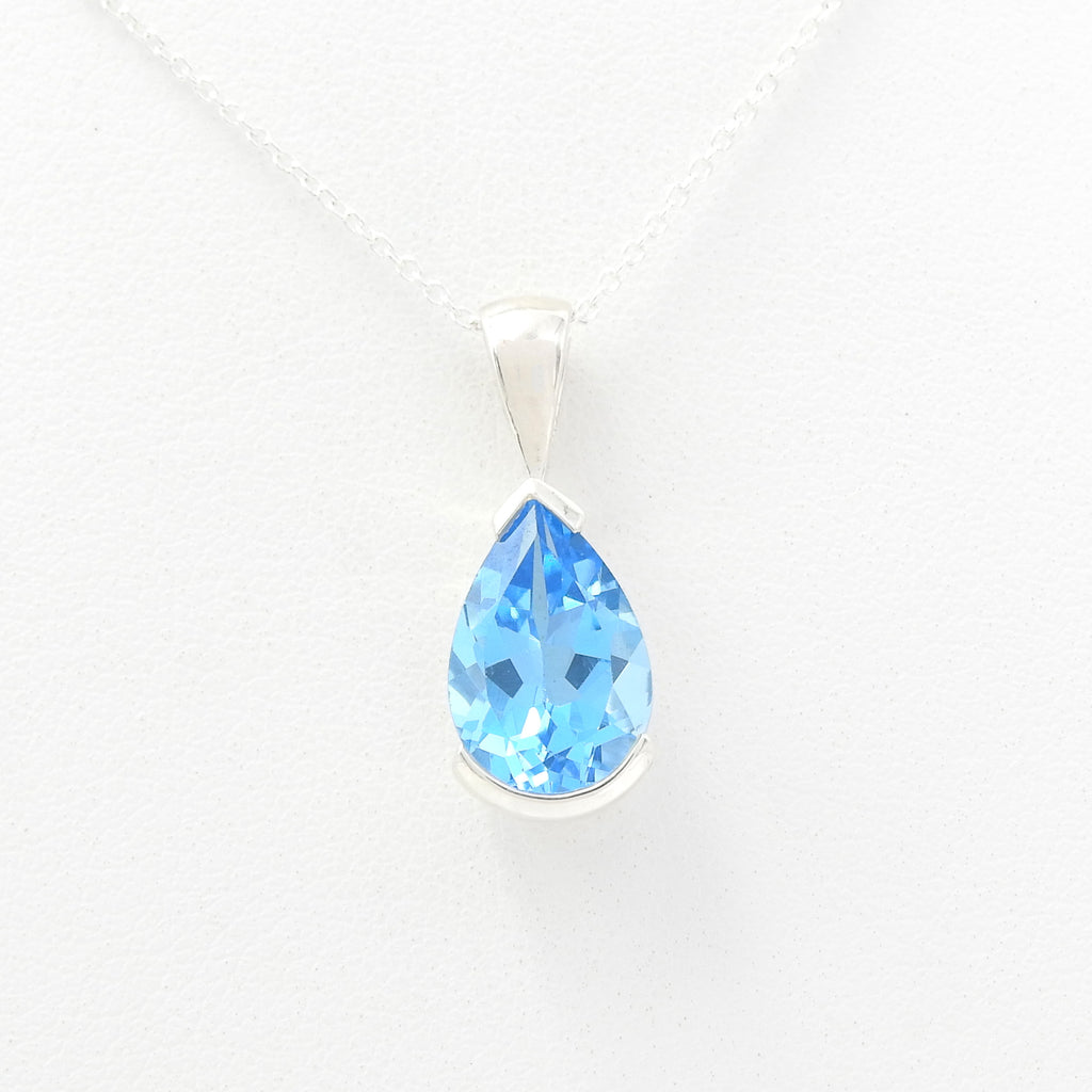 Sterling Silver Pear Shaped Blue Topaz Pendant