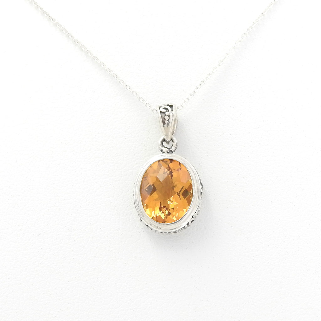 Sterling Silver Faceted Oval Citrine Pendant