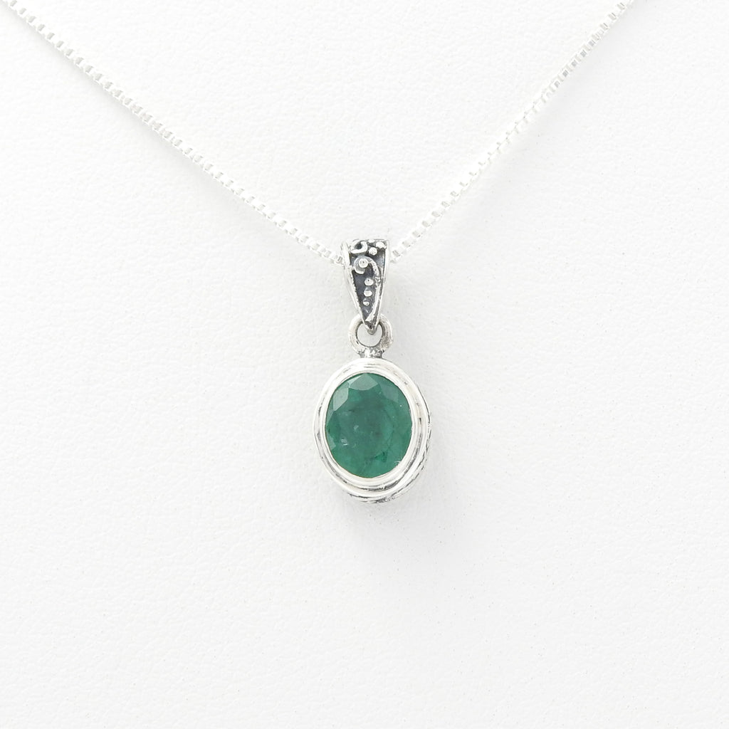 Sterling Silver Small Oval Emerald Pendant