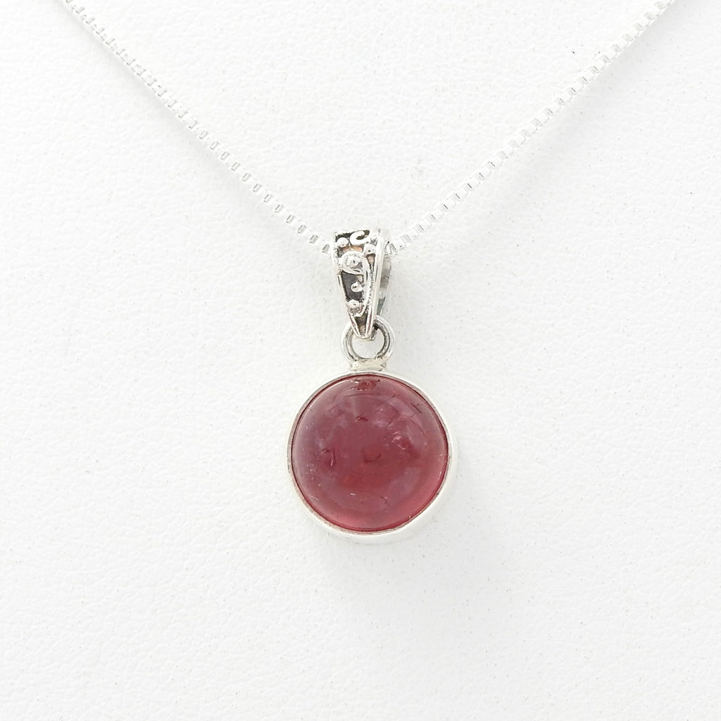 Sterling Silver Small Round Pink Tourmaline Pendant