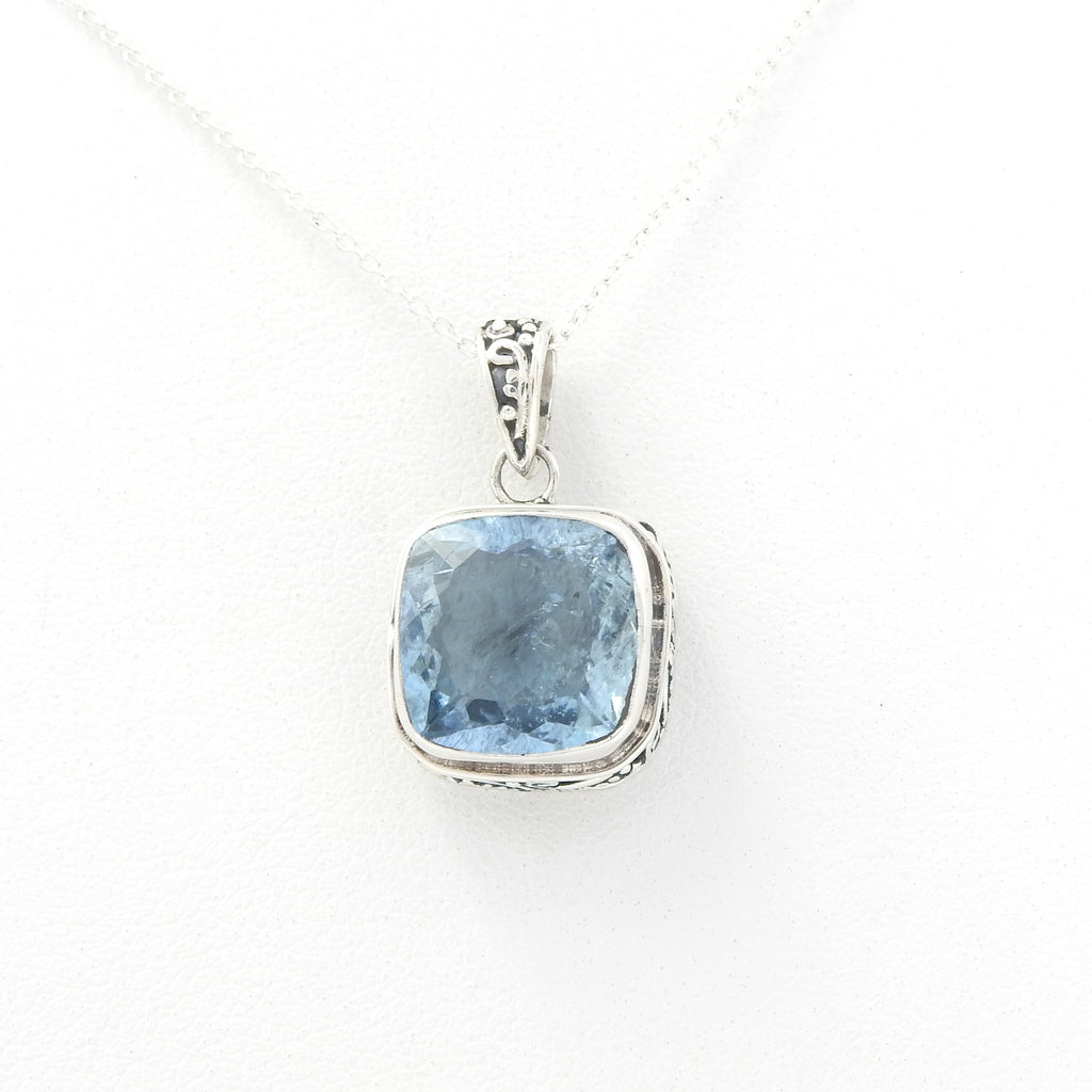 Sterling Silver Square Faceted Aquamarine Pendant