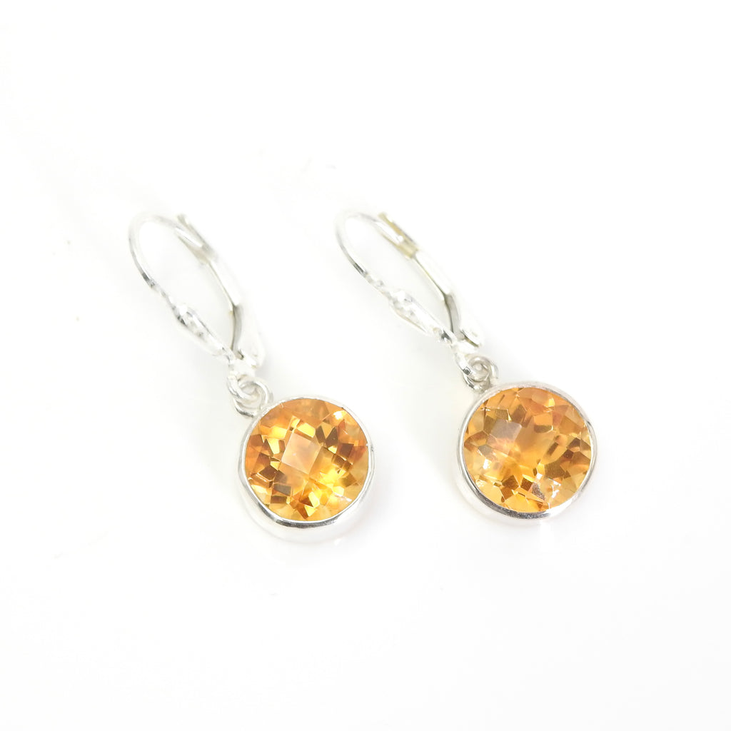 Sterling Silver Round Faceted Citrine Earrings