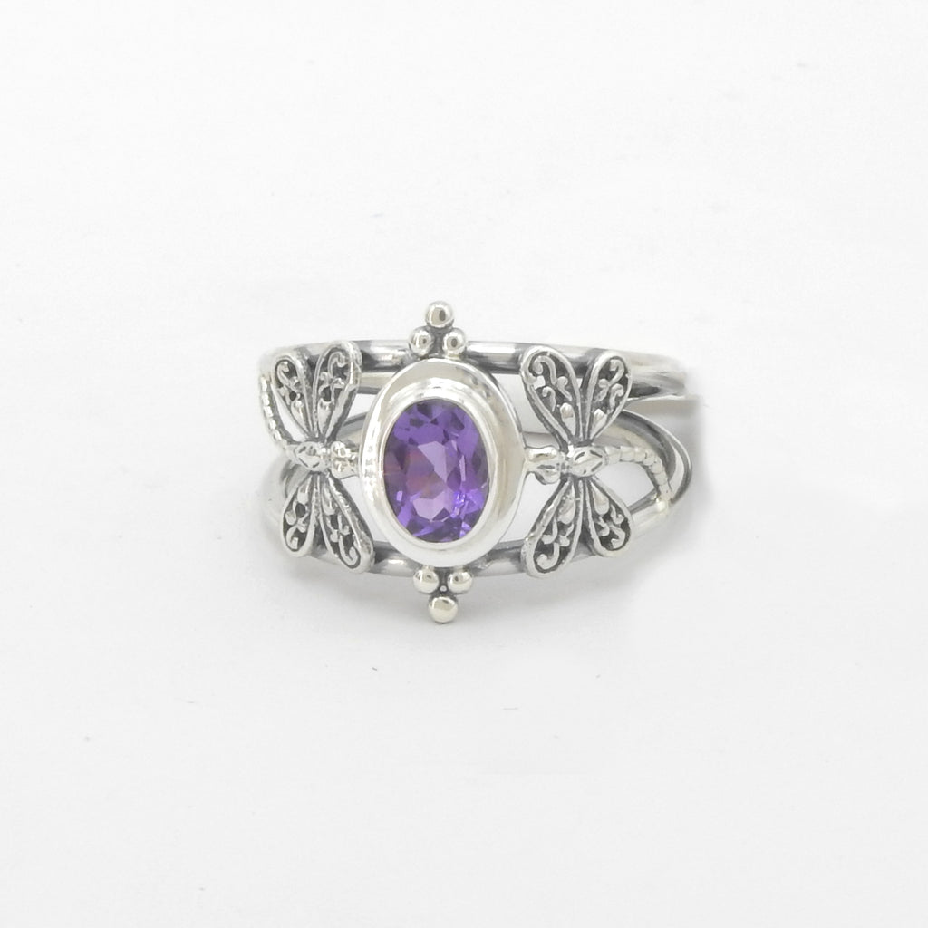 Sterling Silver Amethyst & Butterfly Ring