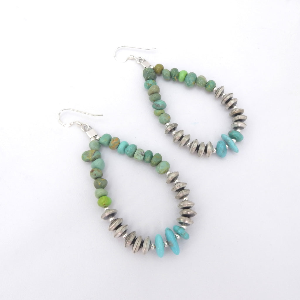 Sterling Silver Desert Pearl & Turquoise Hoop Earrings