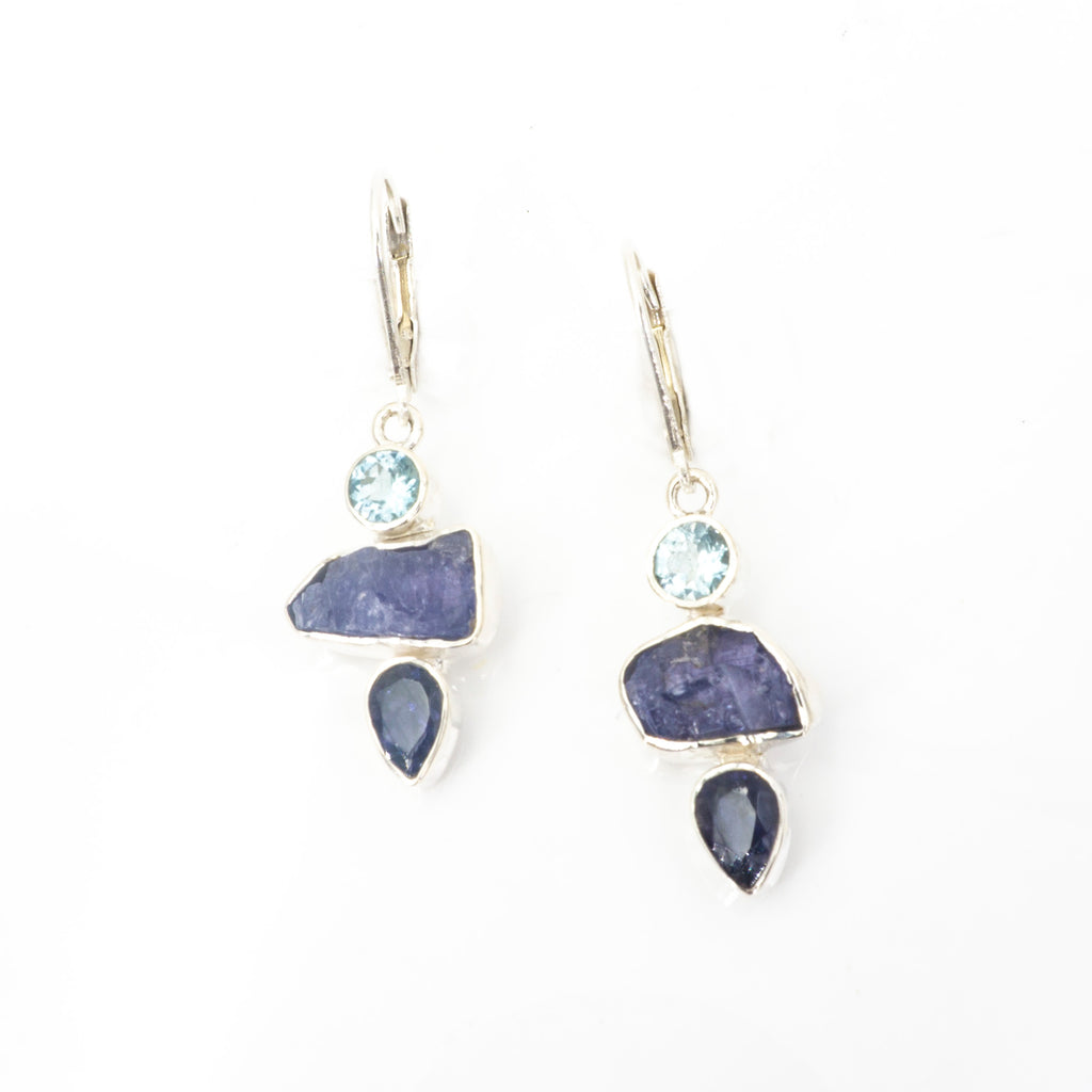 S/S Blue Topaz Tanzanite Iolite Earring