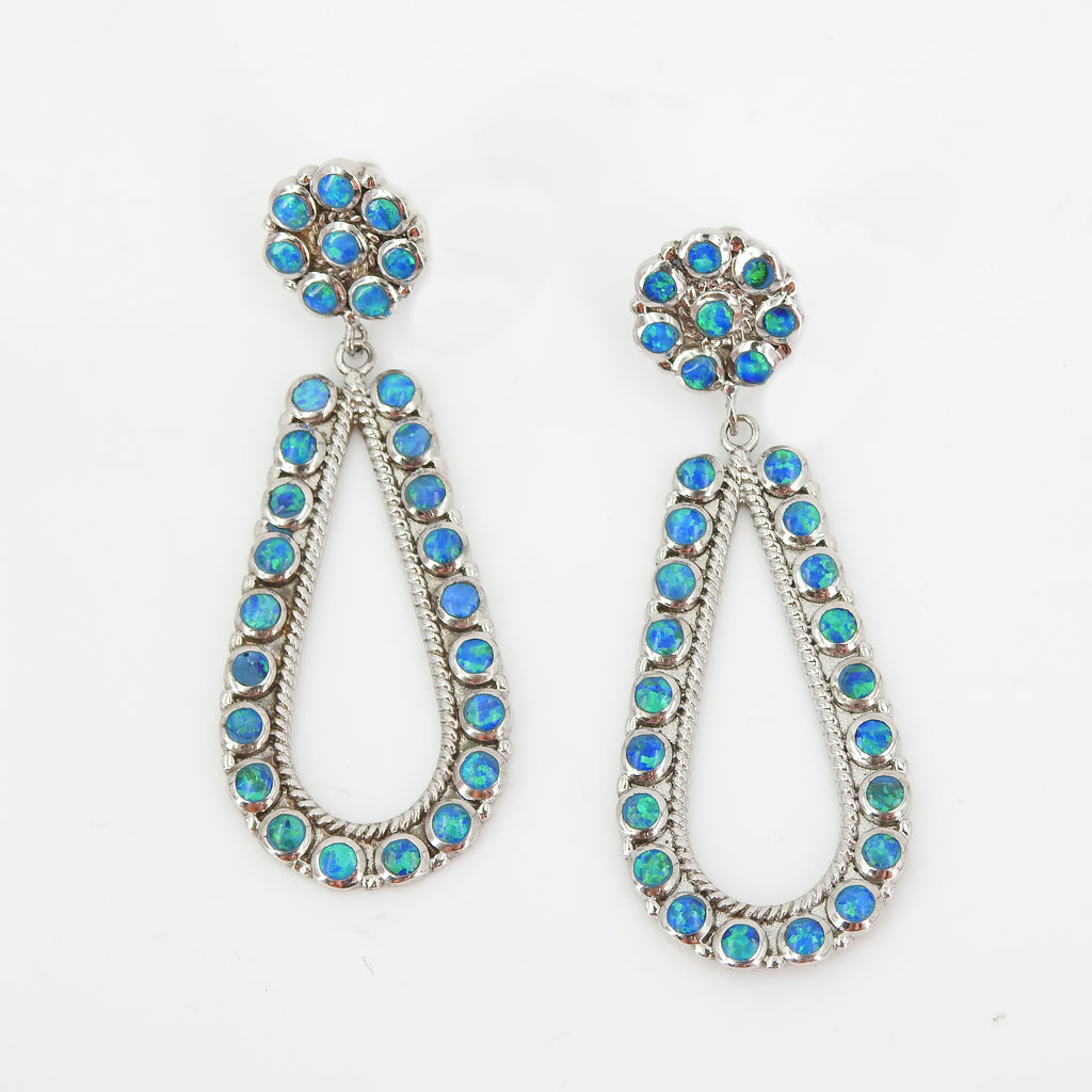 Sterling Silver Created Opal Drop Earrings