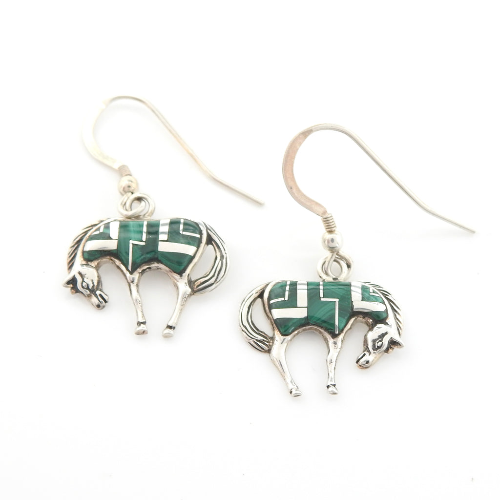 Sterling Silver Malachite Inlay Horse Earring