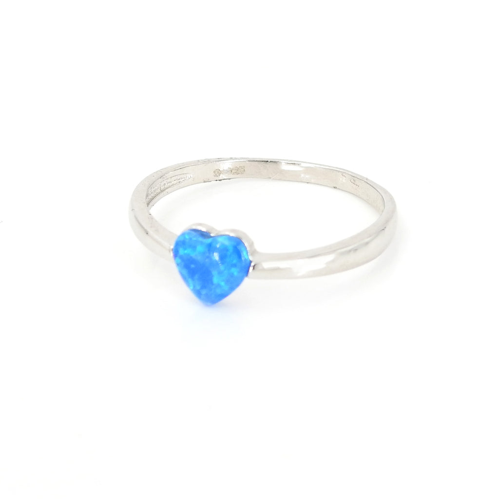 Sterling Silver Created Opal Heart Ring