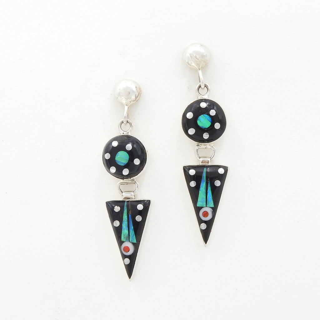 Sterling Silver Onyx & Created Opal Inlay Earrings