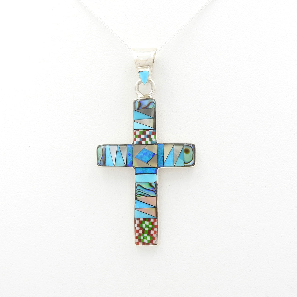 Sterling Silver Cross Inlay Pendant