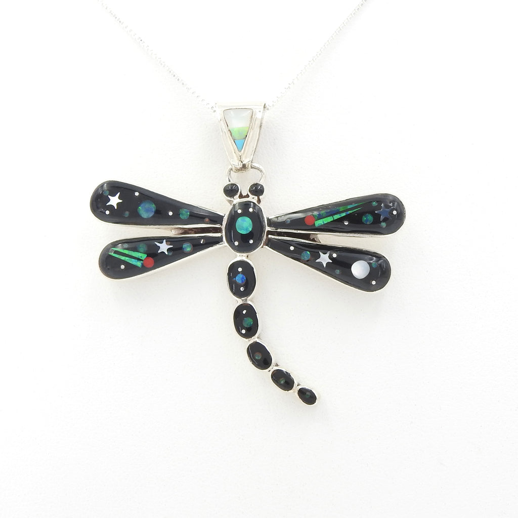 Sterling Silver Dragonfly Solar Inlay Pendant
