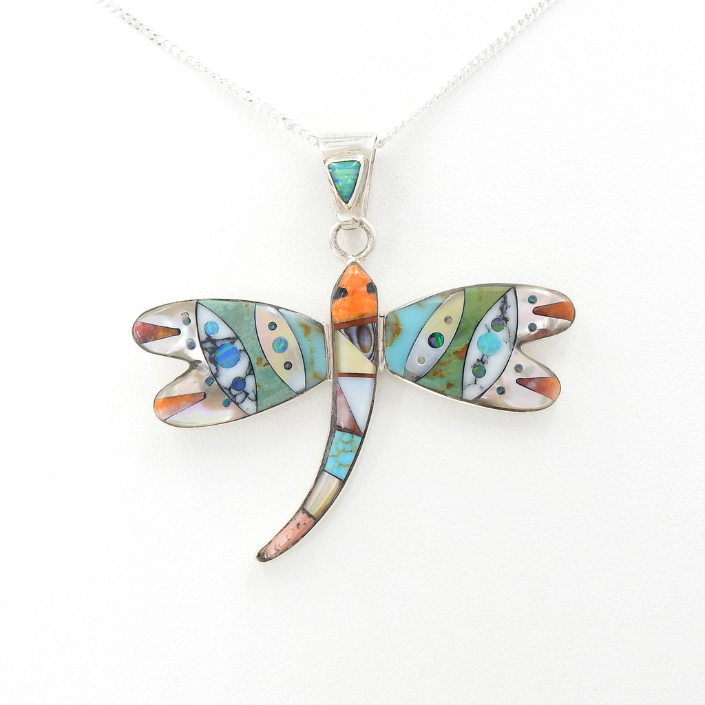 Strling Silver Dragonfly Inlay Pendant