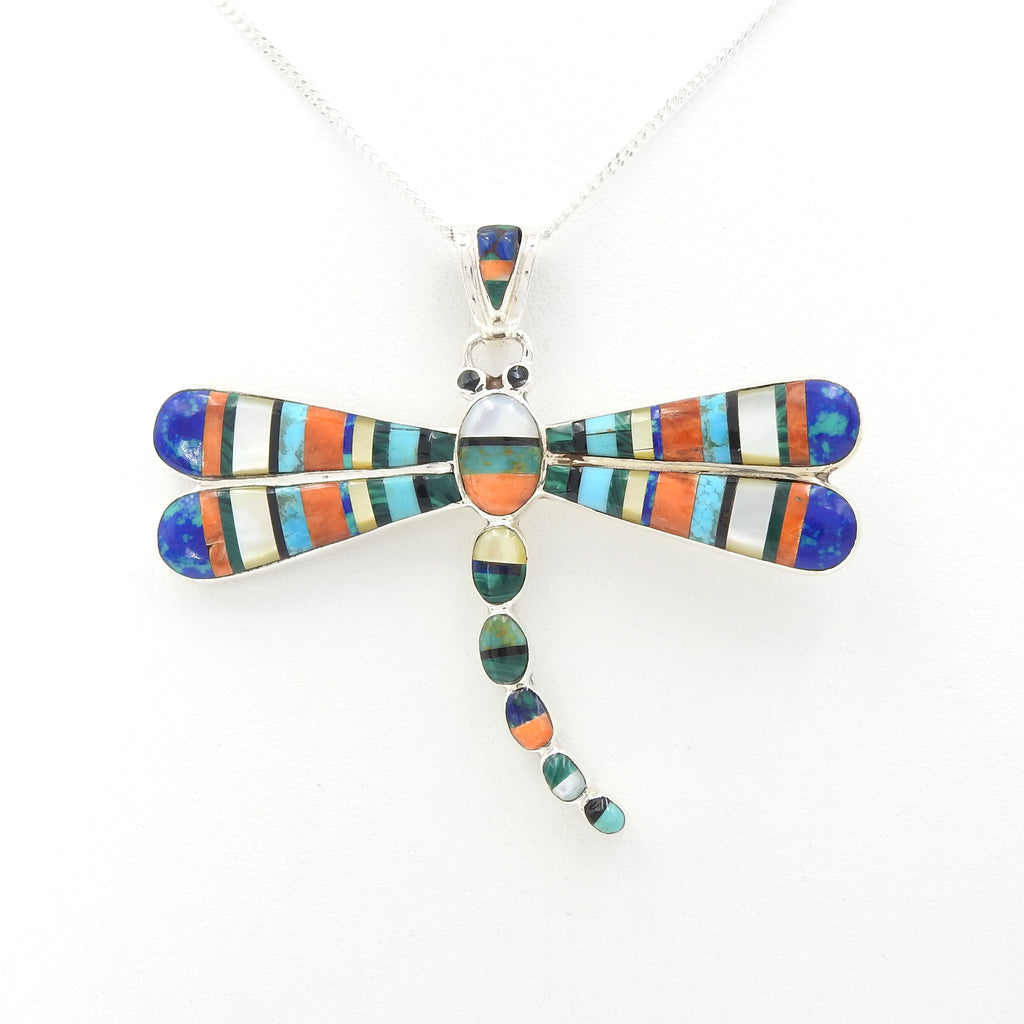 Sterling Silver Large Dragonfly Inlay Pendant